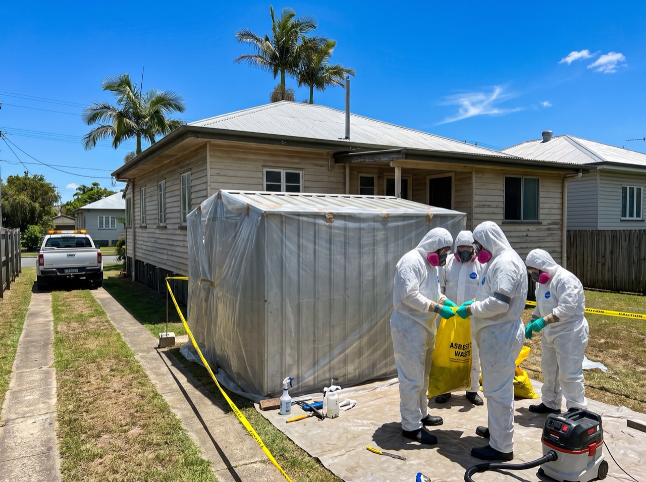A Brisbane Southside suburban home and shed with removal work underway